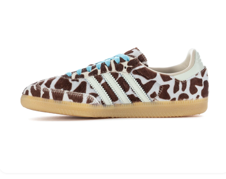 Adidas Cow-Print Low-Top Sneakers - Brown, Cream & Light Blue