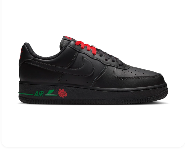 Nike Air Force 1 Low Sneakers – Black with Red Rose Details