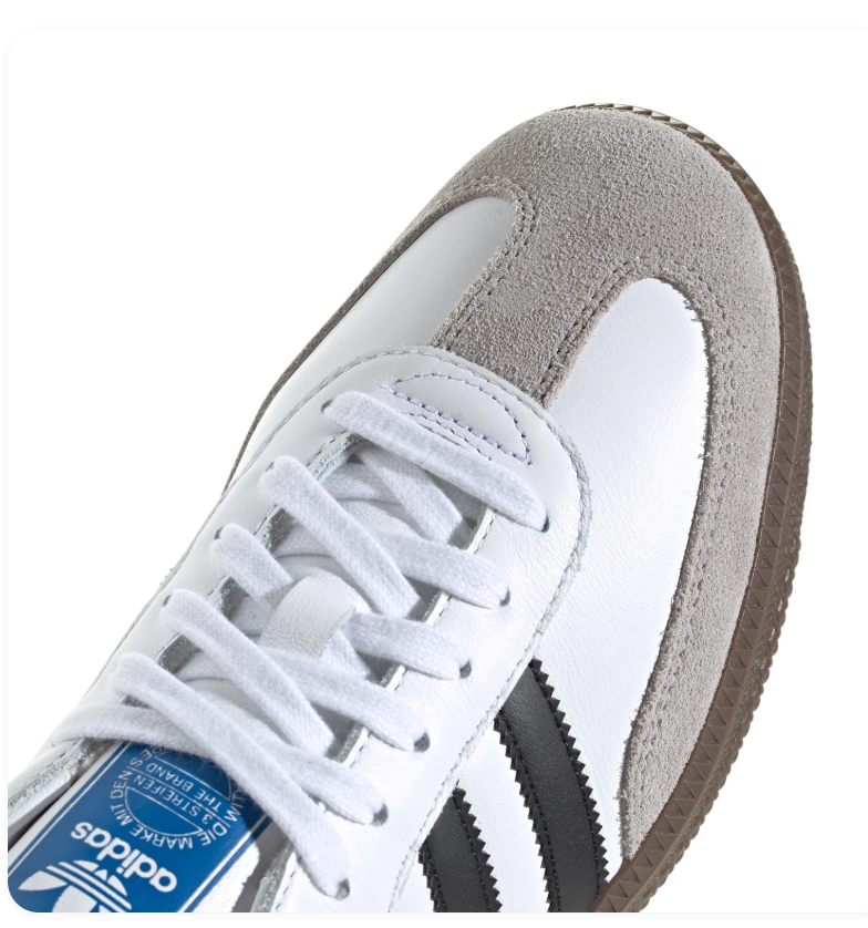 Adidas Samba Low-Top Sneakers – White, Black & Grey with Brown Sole