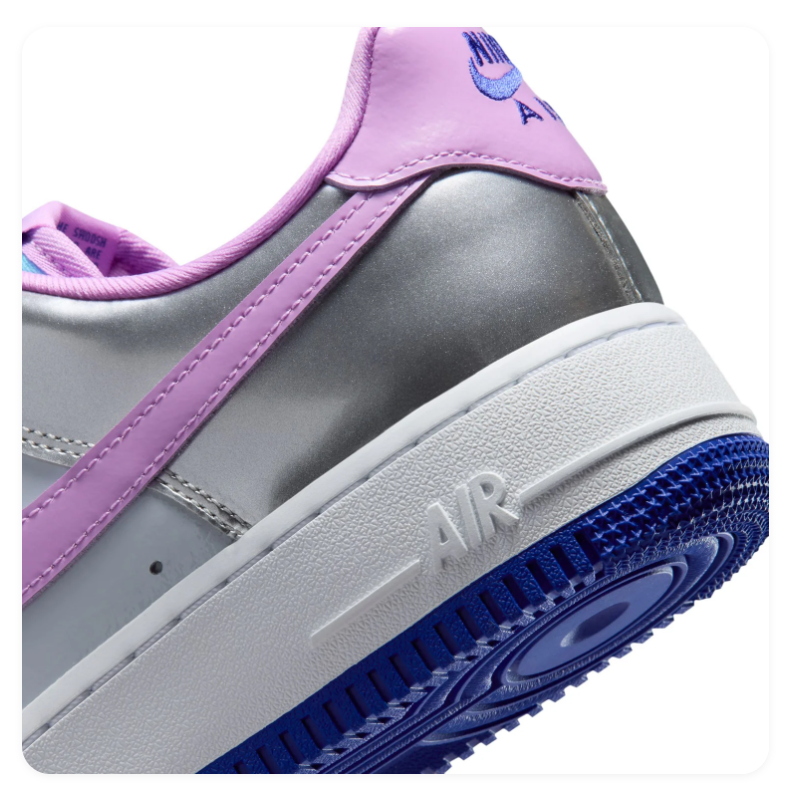 Nike Air Force 1 Low Sneakers – Metallic Silver, Lilac & Turquoise