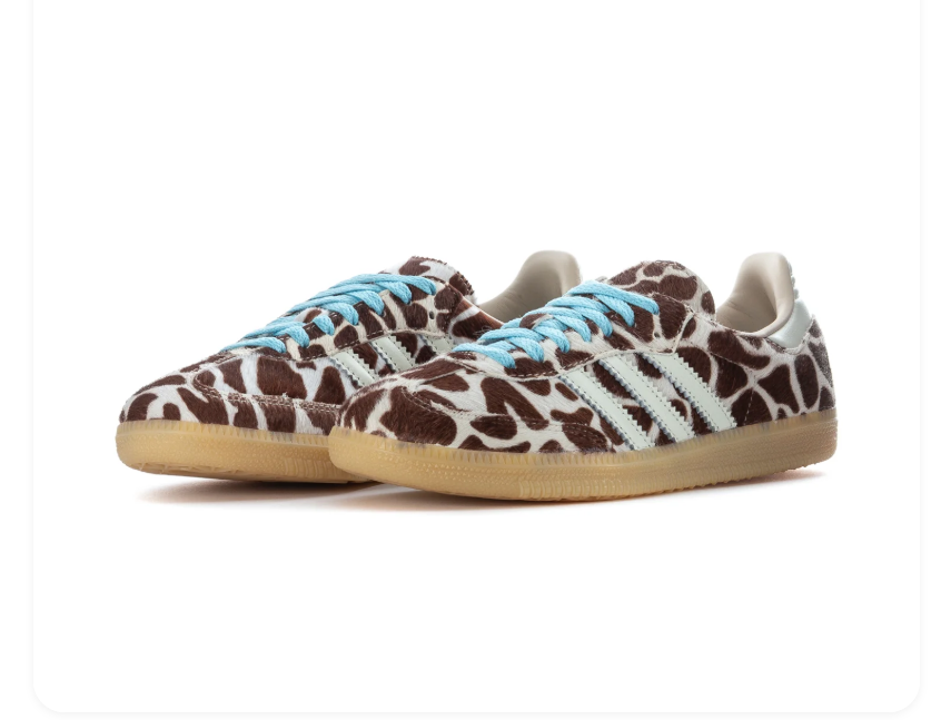Adidas Cow-Print Low-Top Sneakers - Brown, Cream & Light Blue