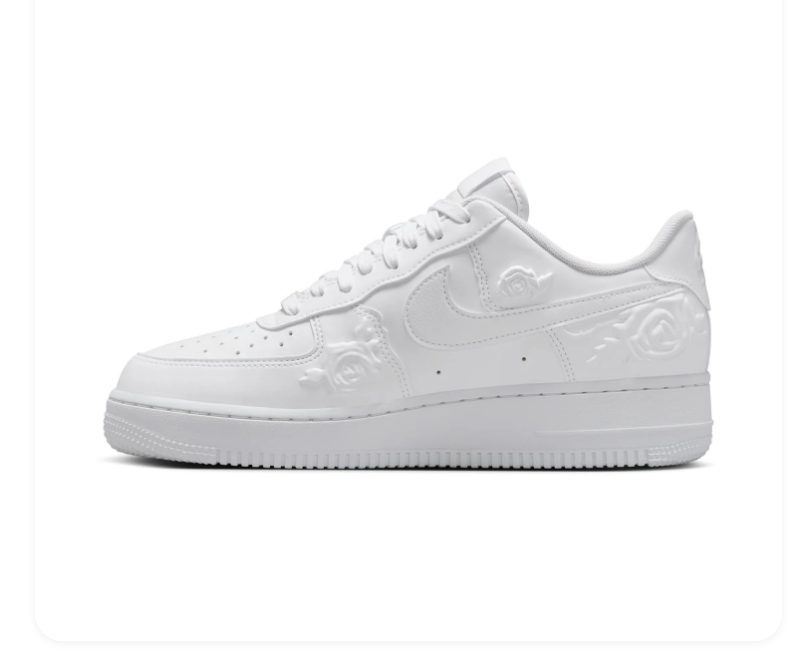 Nike Low-Top Sneakers – All White with Raised Rose Details