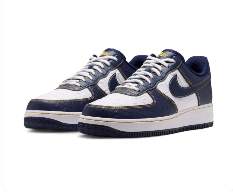 Nike Low-Top Sneakers – Navy, White & Gold with Embossed Details