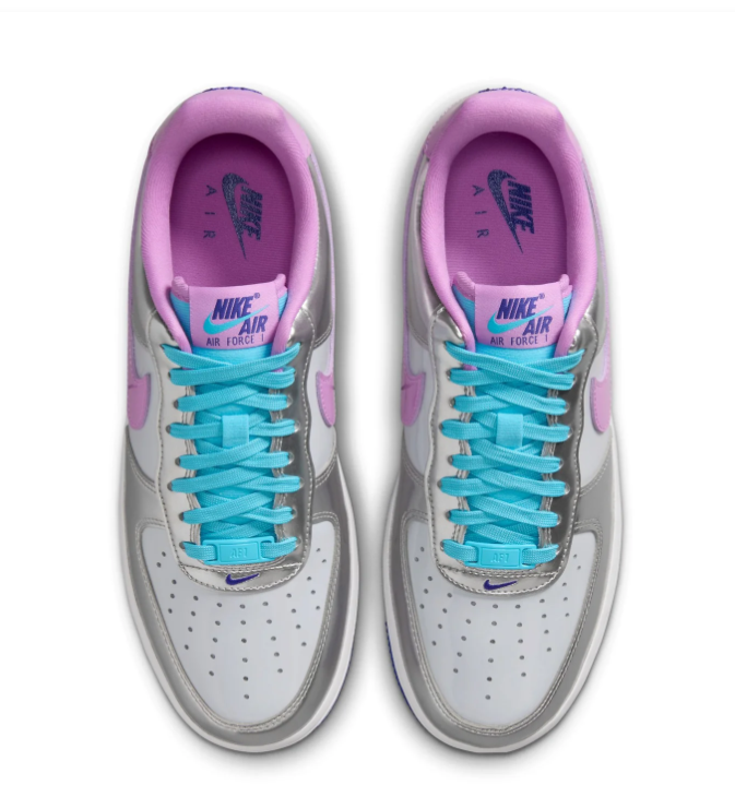 Nike Air Force 1 Low Sneakers – Metallic Silver, Lilac & Turquoise
