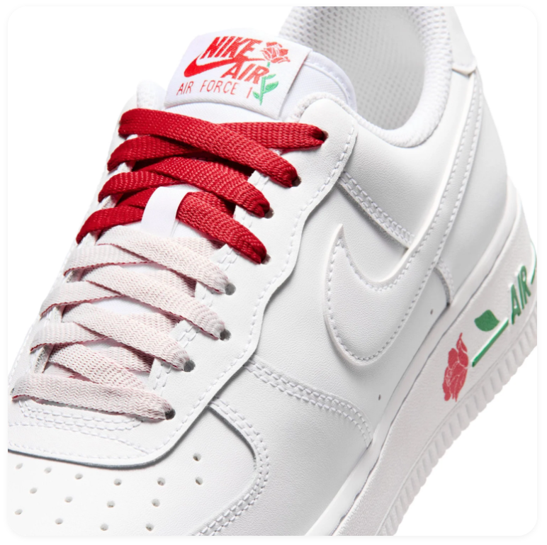 Nike Air Force 1 Low Sneakers – White with Red Rose Details
