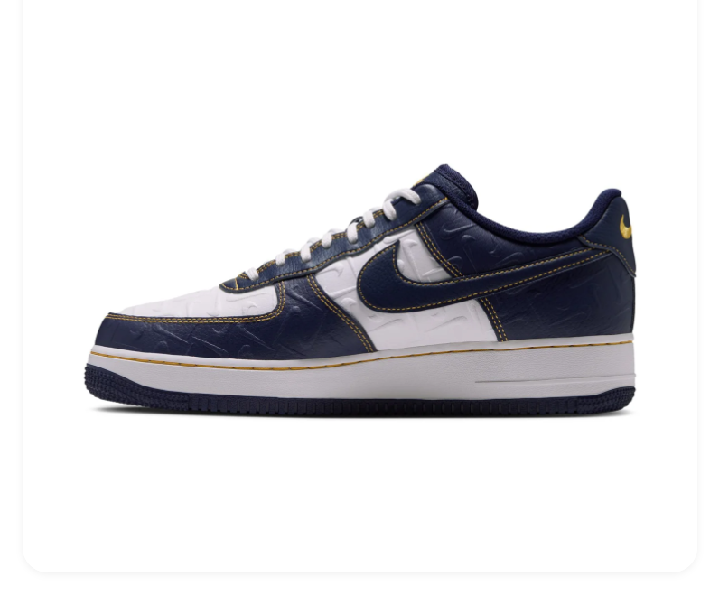 Nike Low-Top Sneakers – Navy, White & Gold with Embossed Details