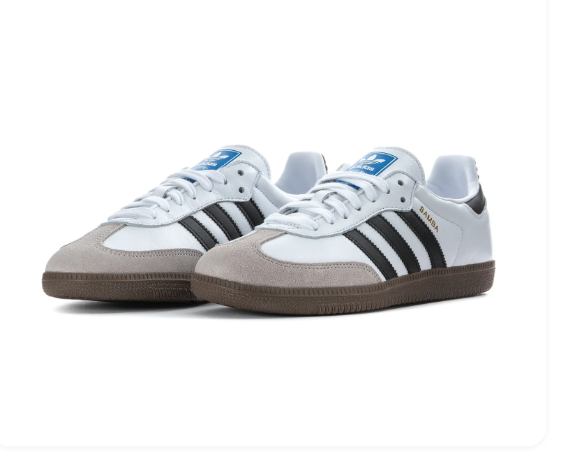 Adidas Samba Low-Top Sneakers – White, Black & Grey with Brown Sole