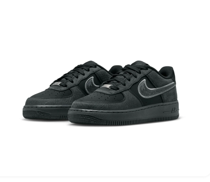 Nike Air Force 1 Low Sneakers – Black & Charcoal with Grey-Outlined Swoosh