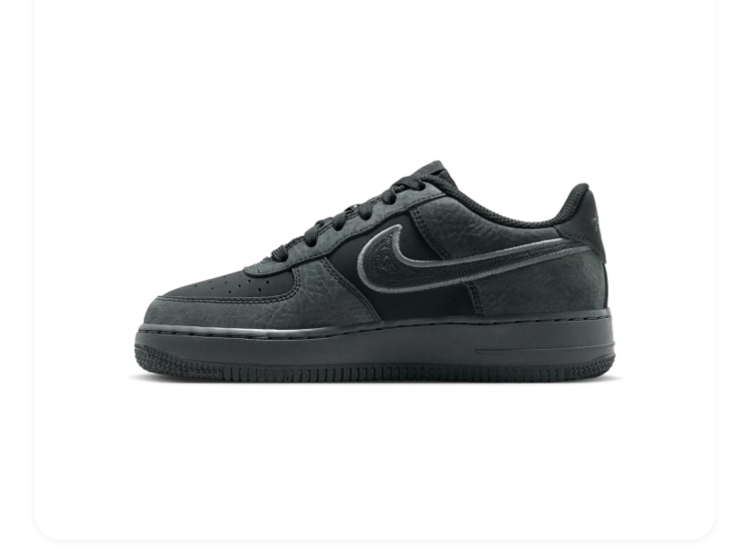 Nike Air Force 1 Low Sneakers – Black & Charcoal with Grey-Outlined Swoosh