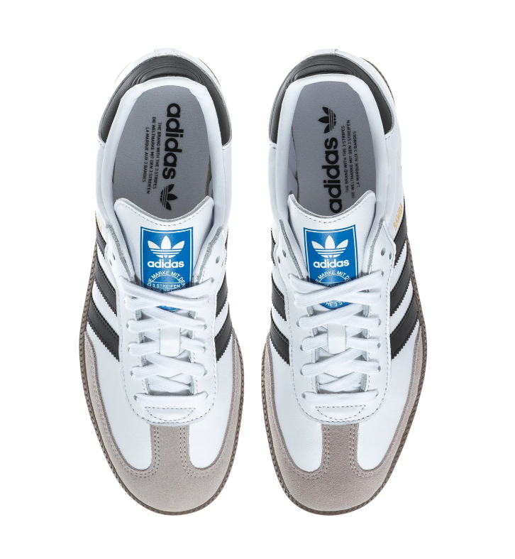 Adidas Samba Low-Top Sneakers – White, Black & Grey with Brown Sole