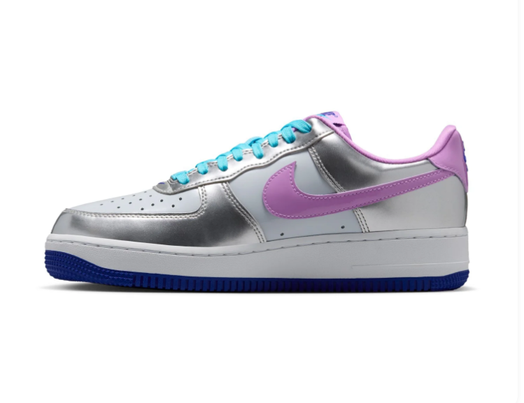 Nike Air Force 1 Low Sneakers – Metallic Silver, Lilac & Turquoise
