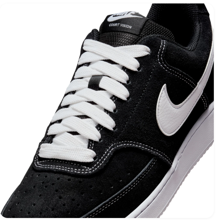 Nike Court Vision Low Sneakers – Black & White Contrast Stitching