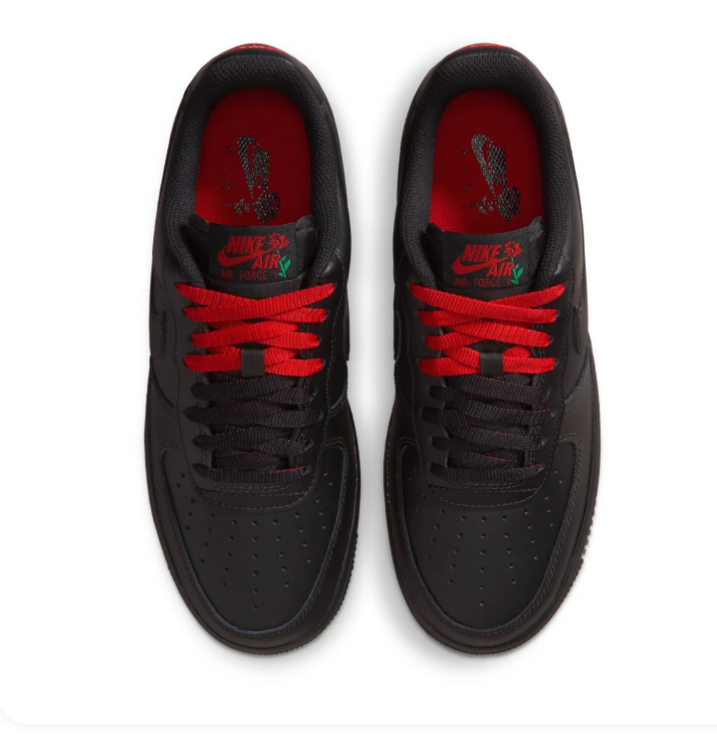Nike Air Force 1 Low Sneakers – Black with Red Rose Details