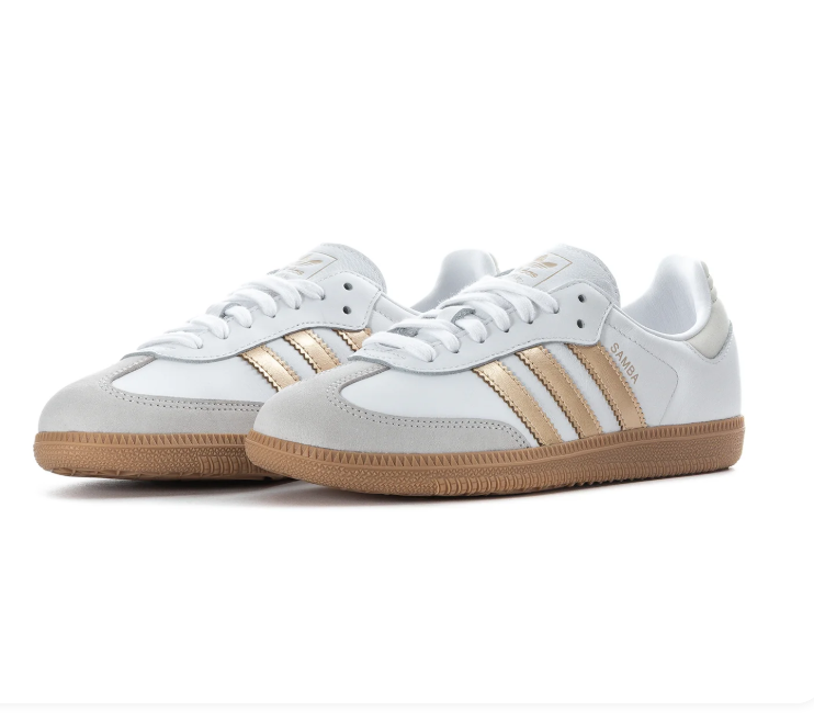 Adidas Samba Low-Top Sneakers – White, Metallic Gold & Gum