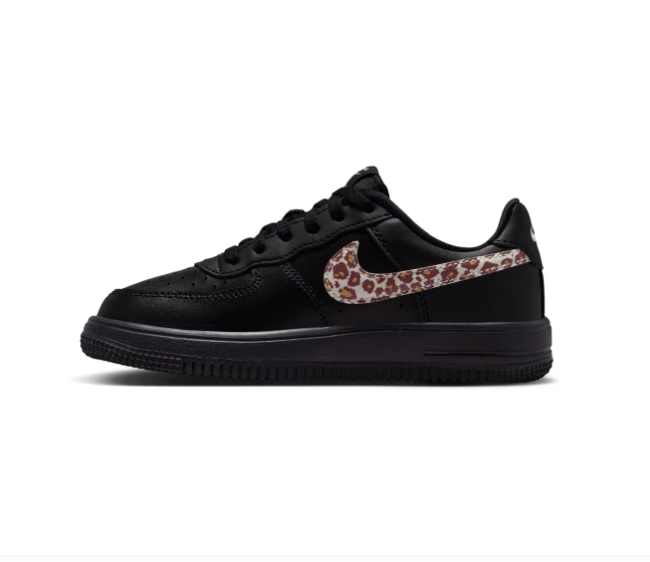 Nike Force 1 Low-Top Sneakers – Black with Leopard-Print Swoosh