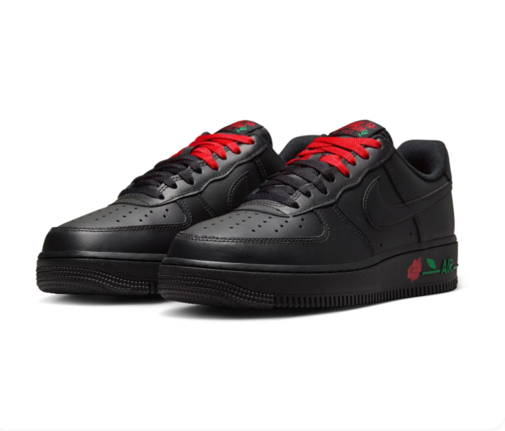 Nike Air Force 1 Low Sneakers – Black with Red Rose Details