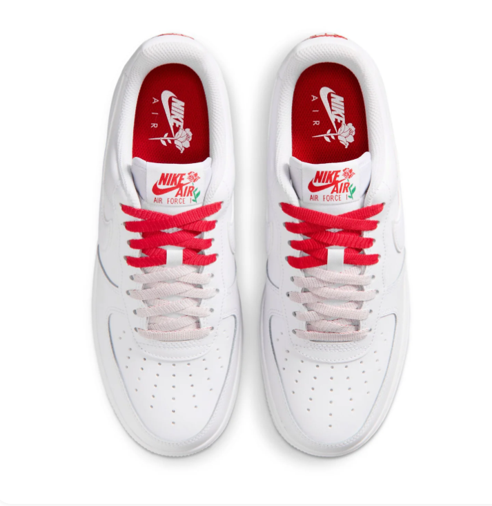 Nike Air Force 1 Low Sneakers – White with Red Rose Details