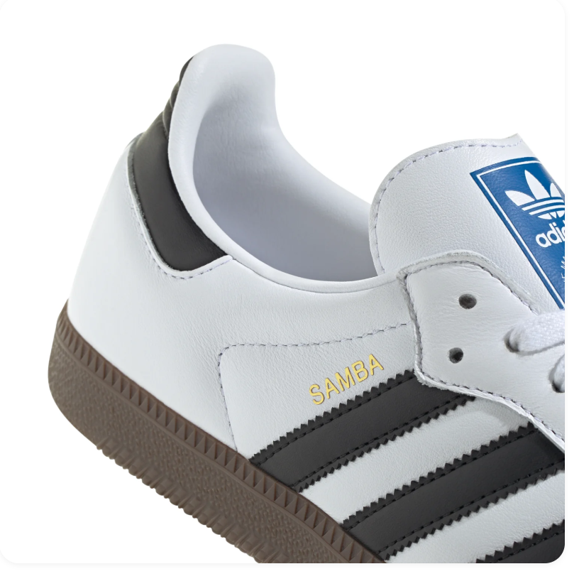 Adidas Samba Low-Top Sneakers – White, Black & Grey with Brown Sole