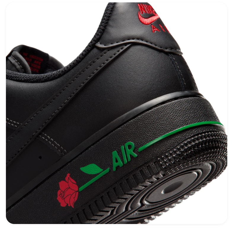 Nike Air Force 1 Low Sneakers – Black with Red Rose Details