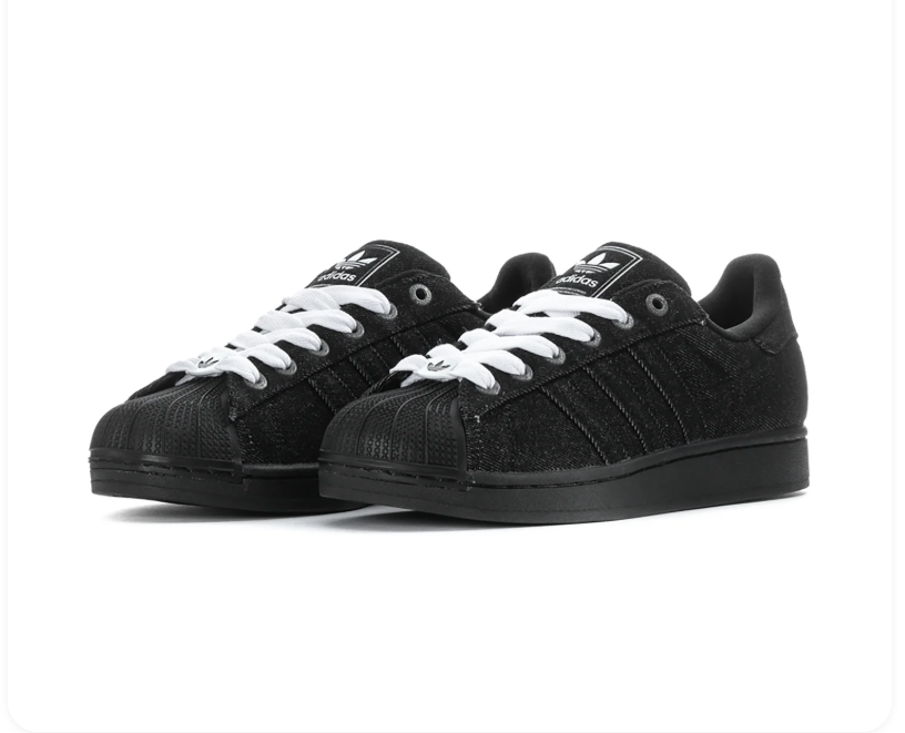 Adidas Superstar Low-Top Sneakers – Black Denim-Textured Upper & White Laces