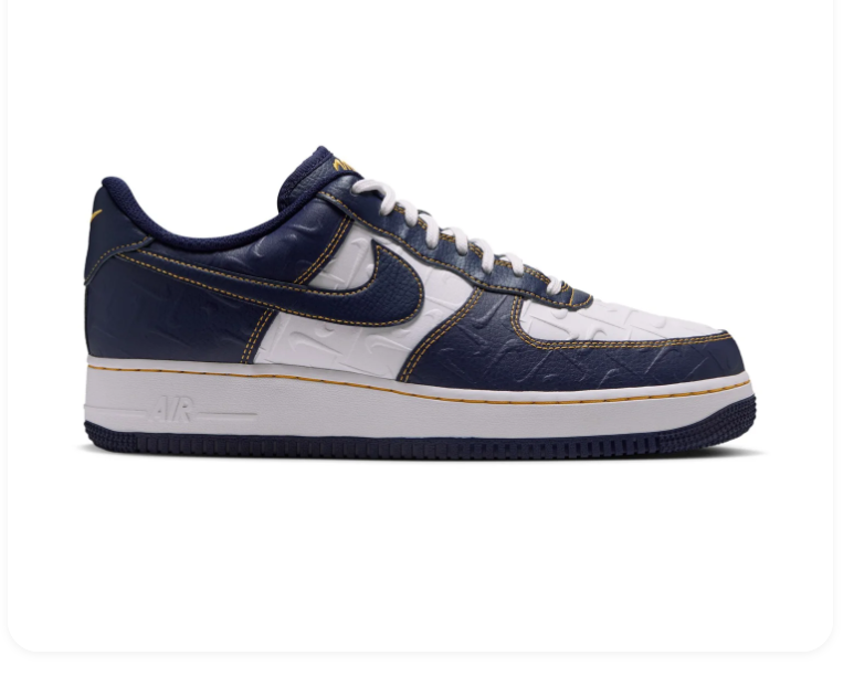 Nike Low-Top Sneakers – Navy, White & Gold with Embossed Details