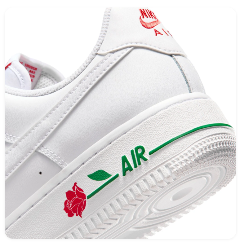 Nike Air Force 1 Low Sneakers – White with Red Rose Details