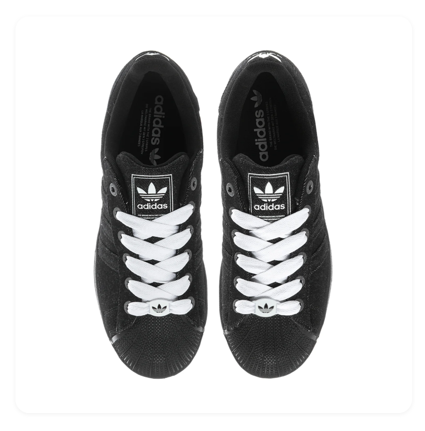 Adidas Superstar Low-Top Sneakers – Black Denim-Textured Upper & White Laces