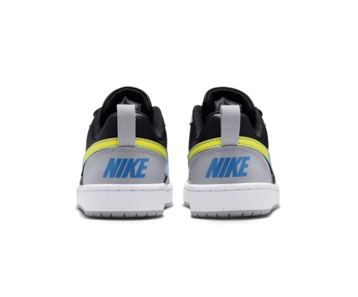 Nike Low-Top Sneakers – Black & Grey with Blue-to-Yellow Swoosh
