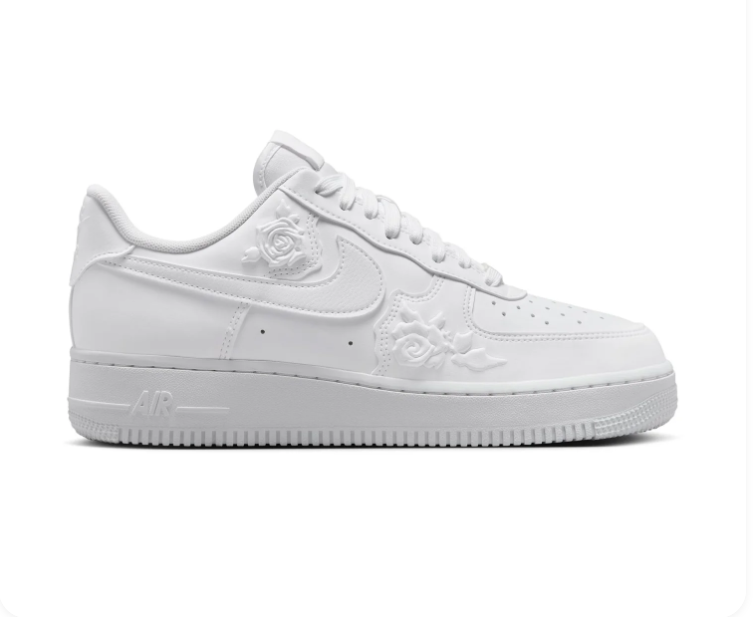 Nike Low-Top Sneakers – All White with Raised Rose Details