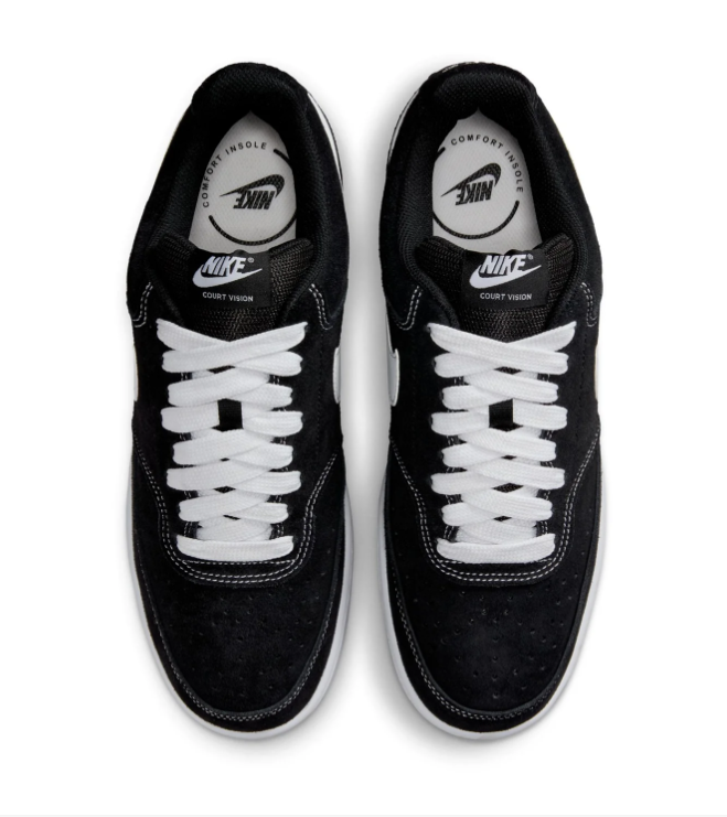 Nike Court Vision Low Sneakers – Black & White Contrast Stitching