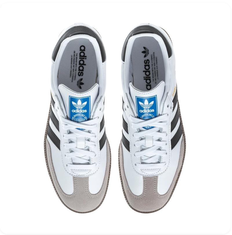 Adidas Samba Low-Top Sneakers – White, Black & Grey with Brown Sole