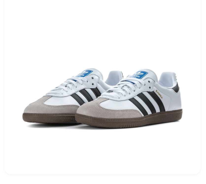 Adidas Samba Low-Top Sneakers – White, Black & Grey with Brown Sole