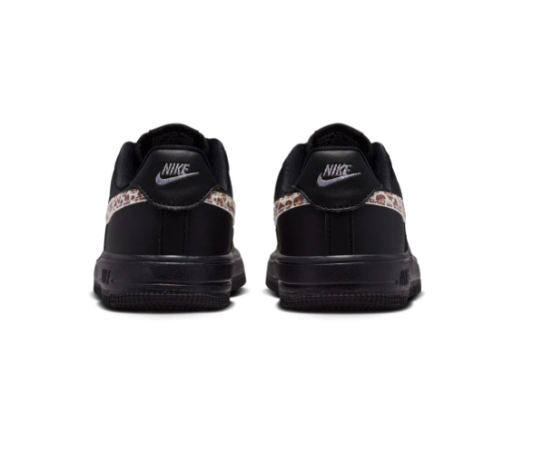 Nike Force 1 Low-Top Sneakers – Black with Leopard-Print Swoosh