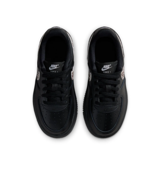 Nike Force 1 Low-Top Sneakers – Black with Leopard-Print Swoosh
