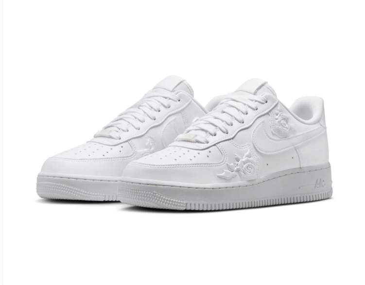 Nike Low-Top Sneakers – All White with Raised Rose Details