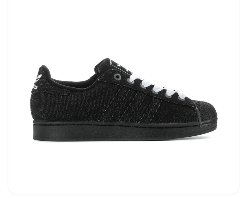 Adidas Superstar Low-Top Sneakers – Black Denim-Textured Upper & White Laces
