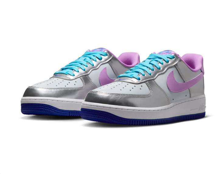 Nike Air Force 1 Low Sneakers – Metallic Silver, Lilac & Turquoise