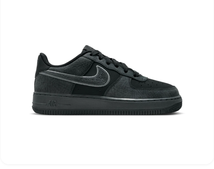 Nike Air Force 1 Low Sneakers – Black & Charcoal with Grey-Outlined Swoosh