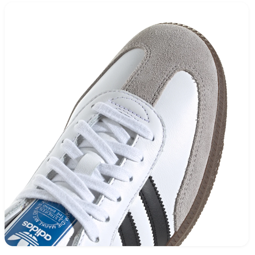 Adidas Samba Low-Top Sneakers – White, Black & Grey with Brown Sole