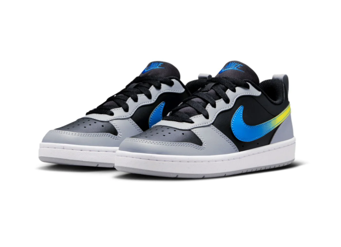 Nike Low-Top Sneakers – Black & Grey with Blue-to-Yellow Swoosh