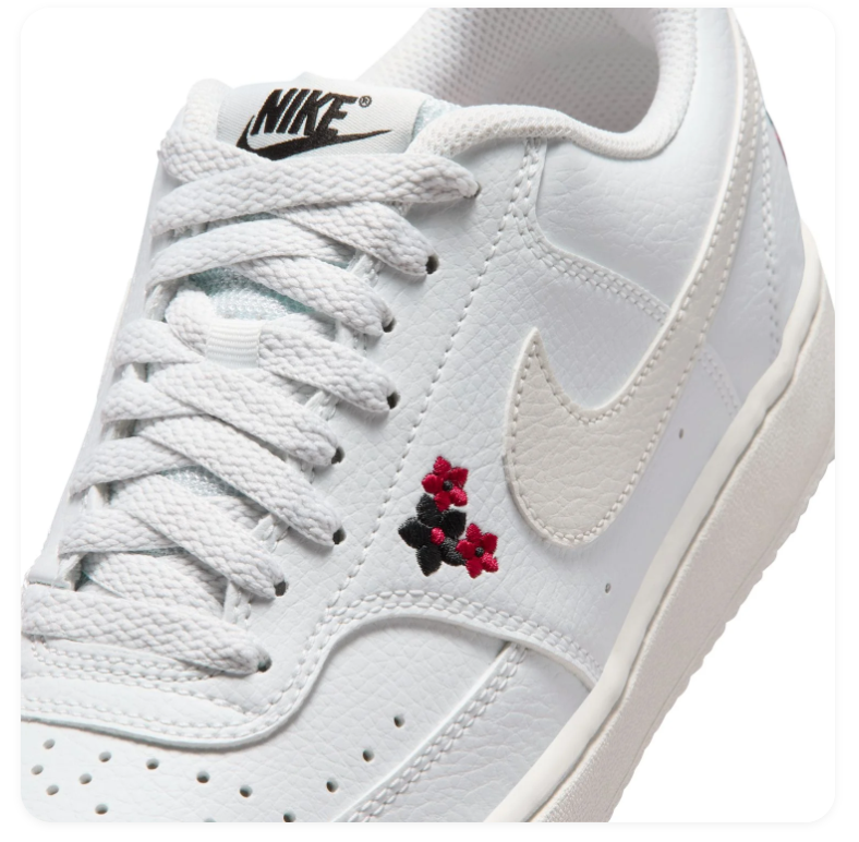 Nike Low-Top Sneakers – White & Cream with Floral Embroidery