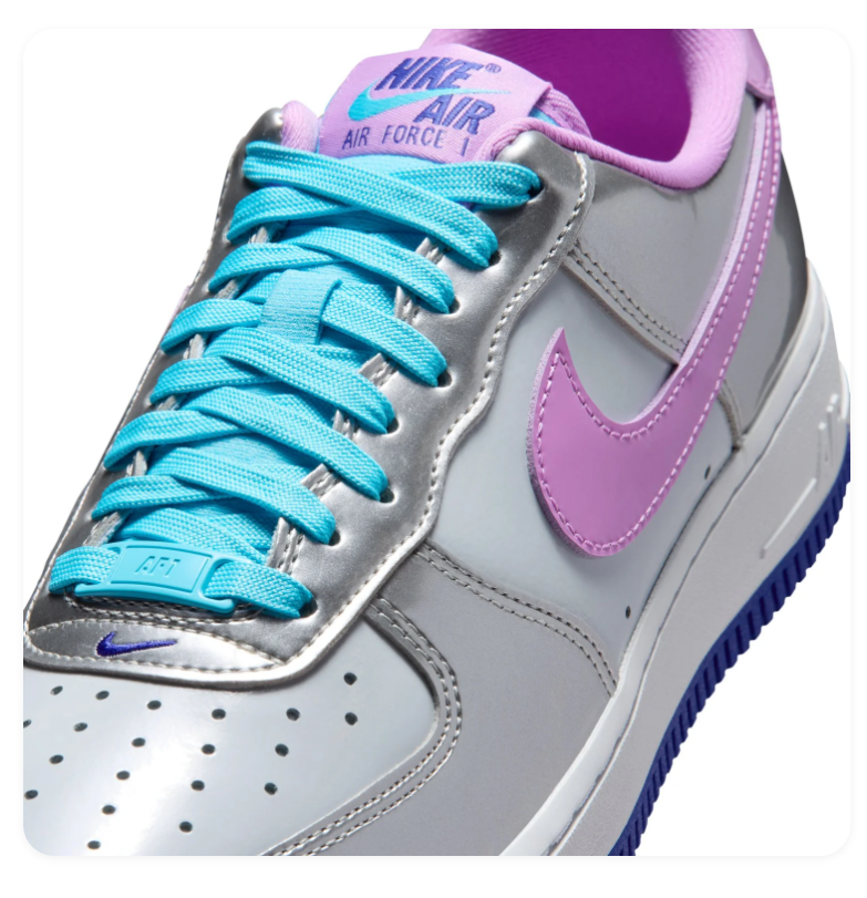 Nike Air Force 1 Low Sneakers – Metallic Silver, Lilac & Turquoise