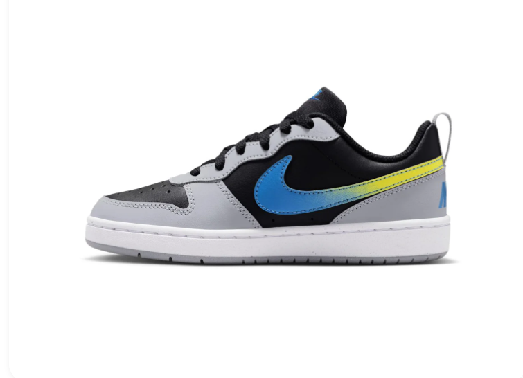 Nike Low-Top Sneakers – Black & Grey with Blue-to-Yellow Swoosh