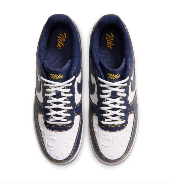 Nike Low-Top Sneakers – Navy, White & Gold with Embossed Details