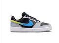 Nike Low-Top Sneakers – Black & Grey with Blue-to-Yellow Swoosh