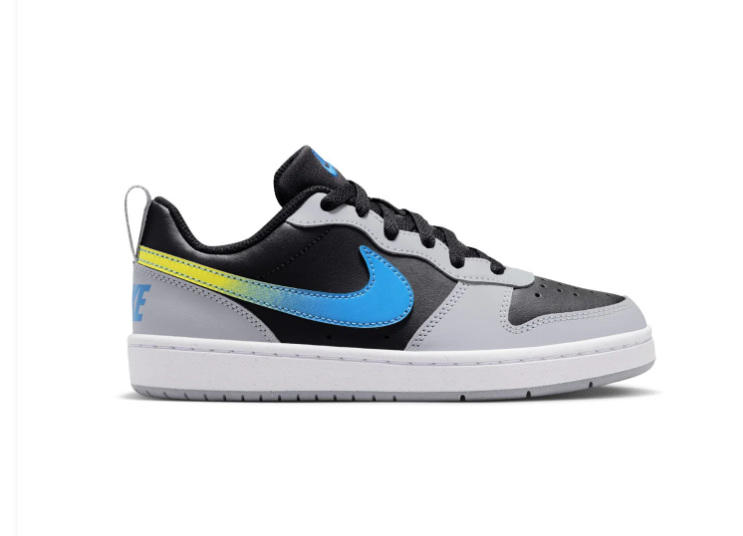 Nike Low-Top Sneakers – Black & Grey with Blue-to-Yellow Swoosh
