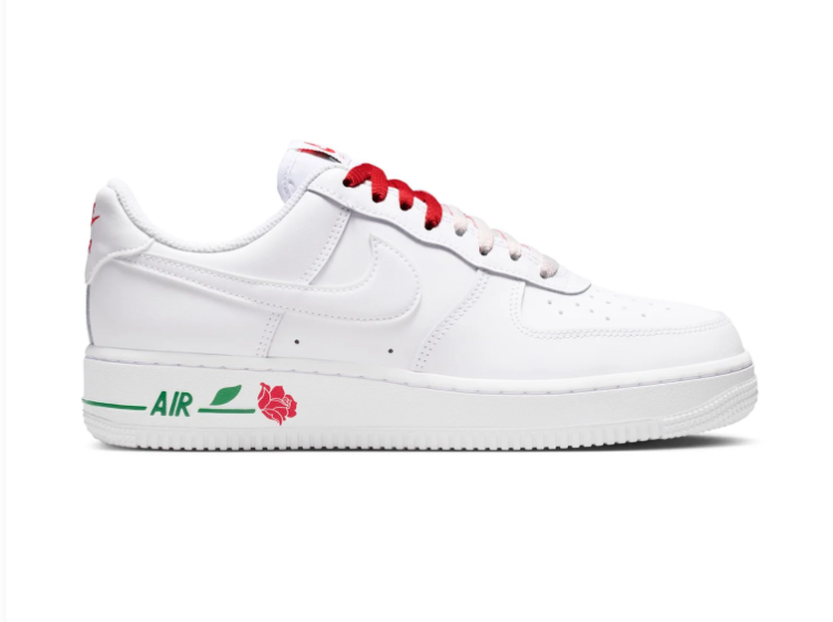 Nike Air Force 1 Low Sneakers – White with Red Rose Details