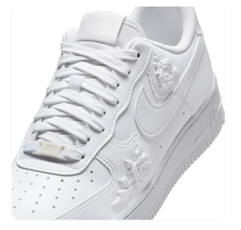 Nike Low-Top Sneakers – All White with Raised Rose Details