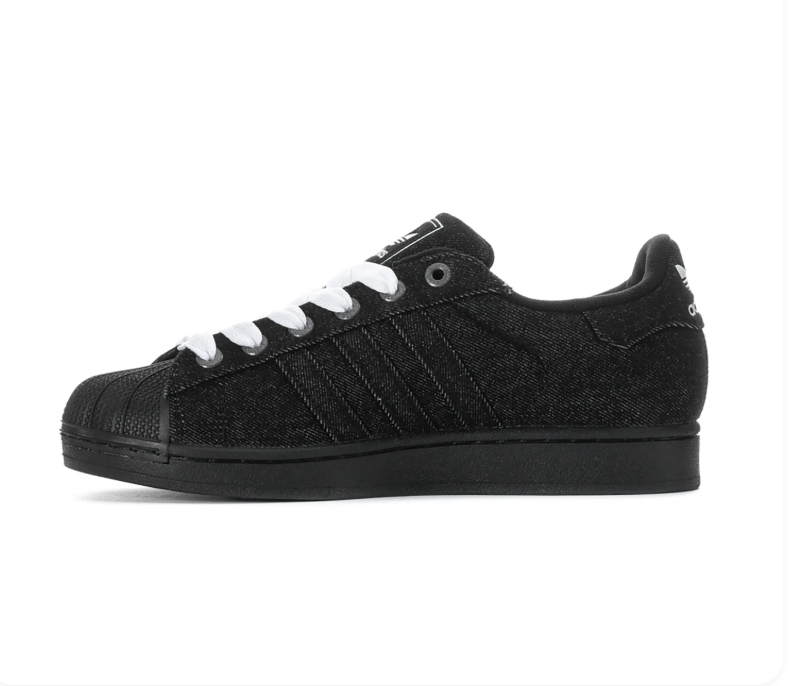 Adidas Superstar Low-Top Sneakers – Black Denim-Textured Upper & White Laces
