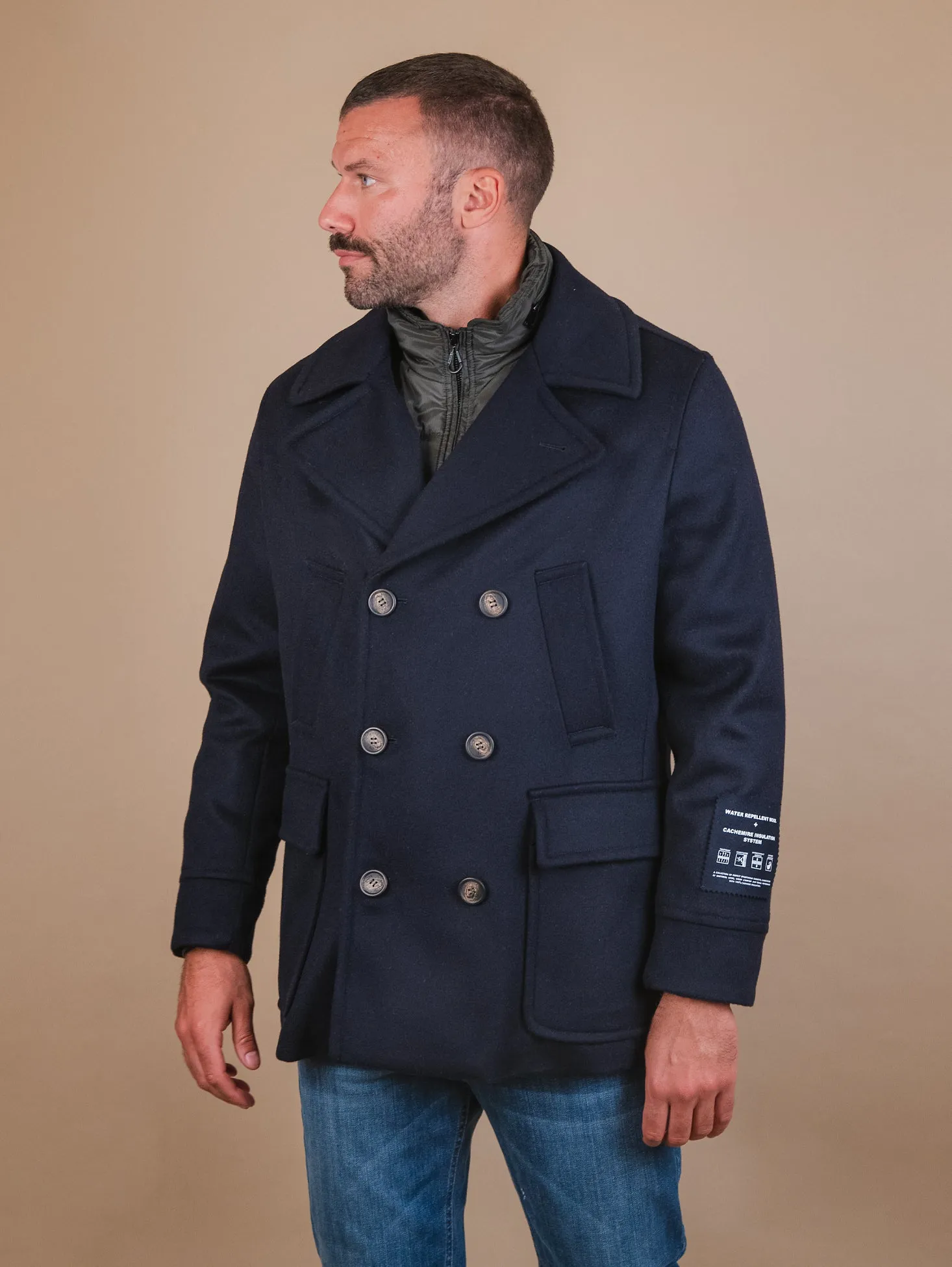 CAPPOTTO DOPPIOPETTO IN LANA MISTO CASHMERE BLU